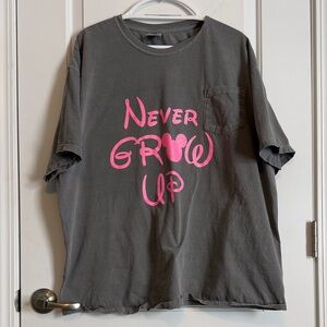 Comfort Colors Charcoal Disney Themed Tee “Never Grow Up”